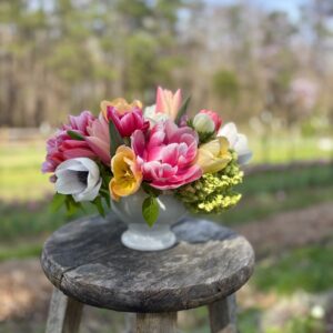 Spring Flowers White Compote Vase